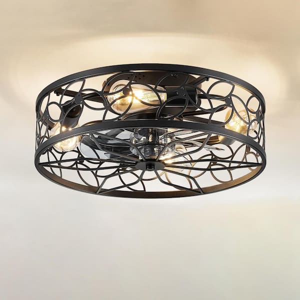 18 in. Indoor Black Flush Mount Ceiling Fan with Remote Control