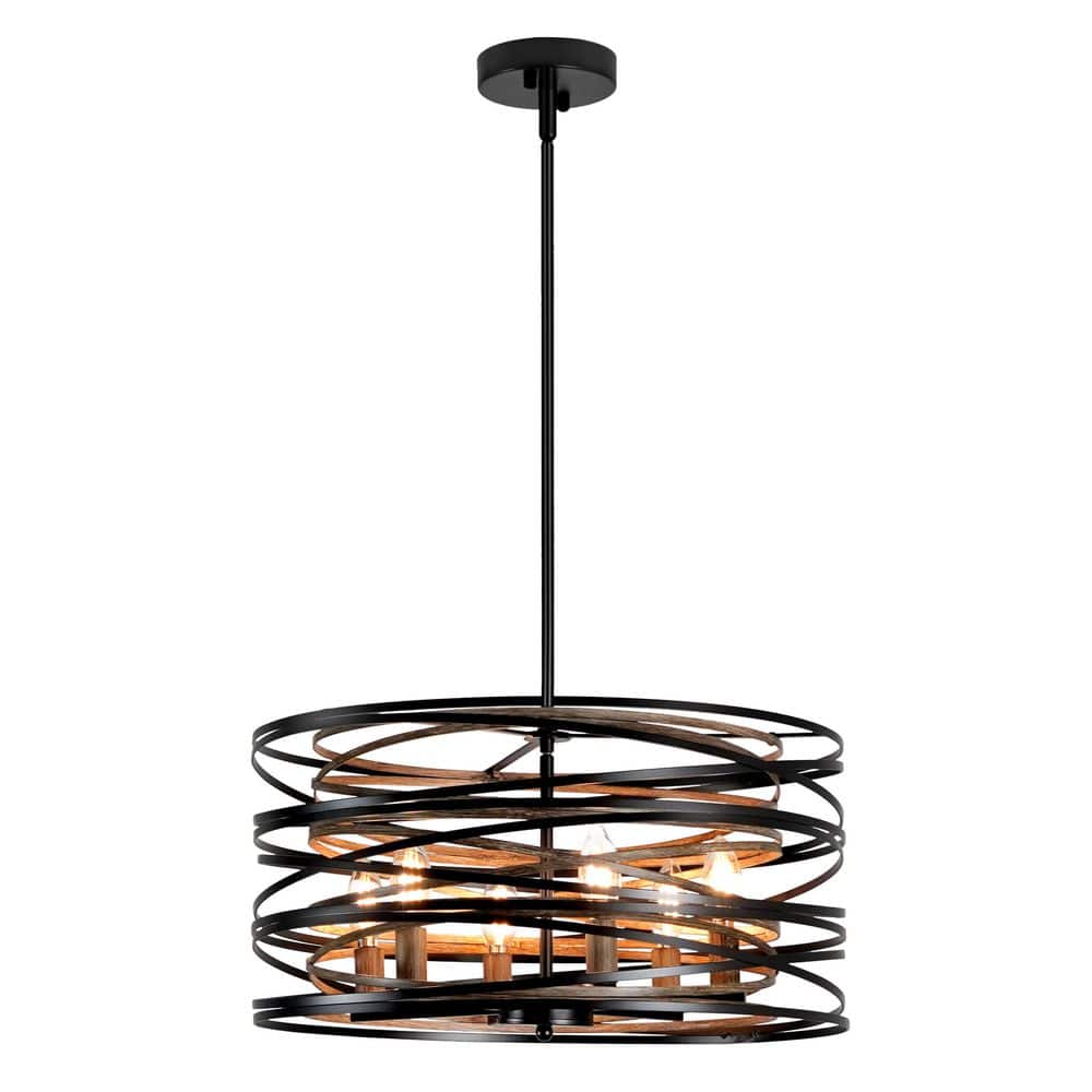 40W 6-Light Black and Brown Pendant Light with Durm Woven Shade, No Bulbs Included price history on PriceWatchPro