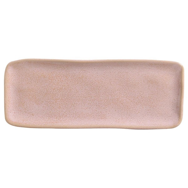 12.99 in. Litchi Pink Stoneware Rectangular Platter Medium Organic (Set of 4)