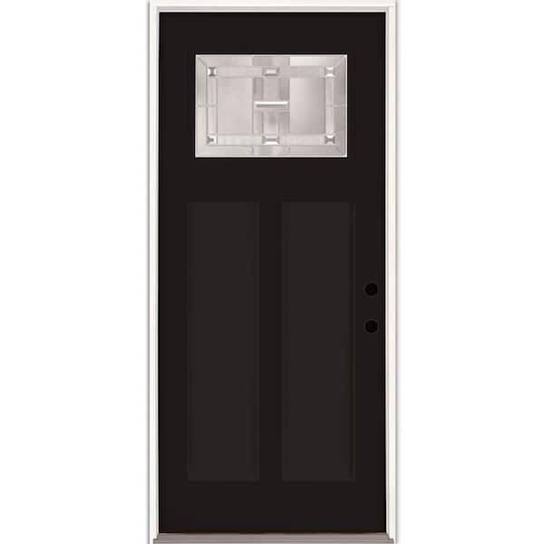 Feather River Doors Clarkston 36 in. x 80 in. Left Hand Inswing Zinc 1/4 Lite Painted Black Fiberglass Prehung Front Door