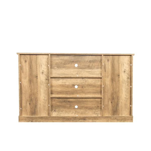 ANBAZAR 54 in. Oak TV Stand For TV up to 65 in. Flat Screen Media Console Table Storage Cabinet 2-Doors and 4-Open Drawers