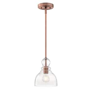 Fiona 60-Watt 1-Light Washed Copper LED Mini Pendant Light with Clear Seeded Glass Shade and Light Bulb Included