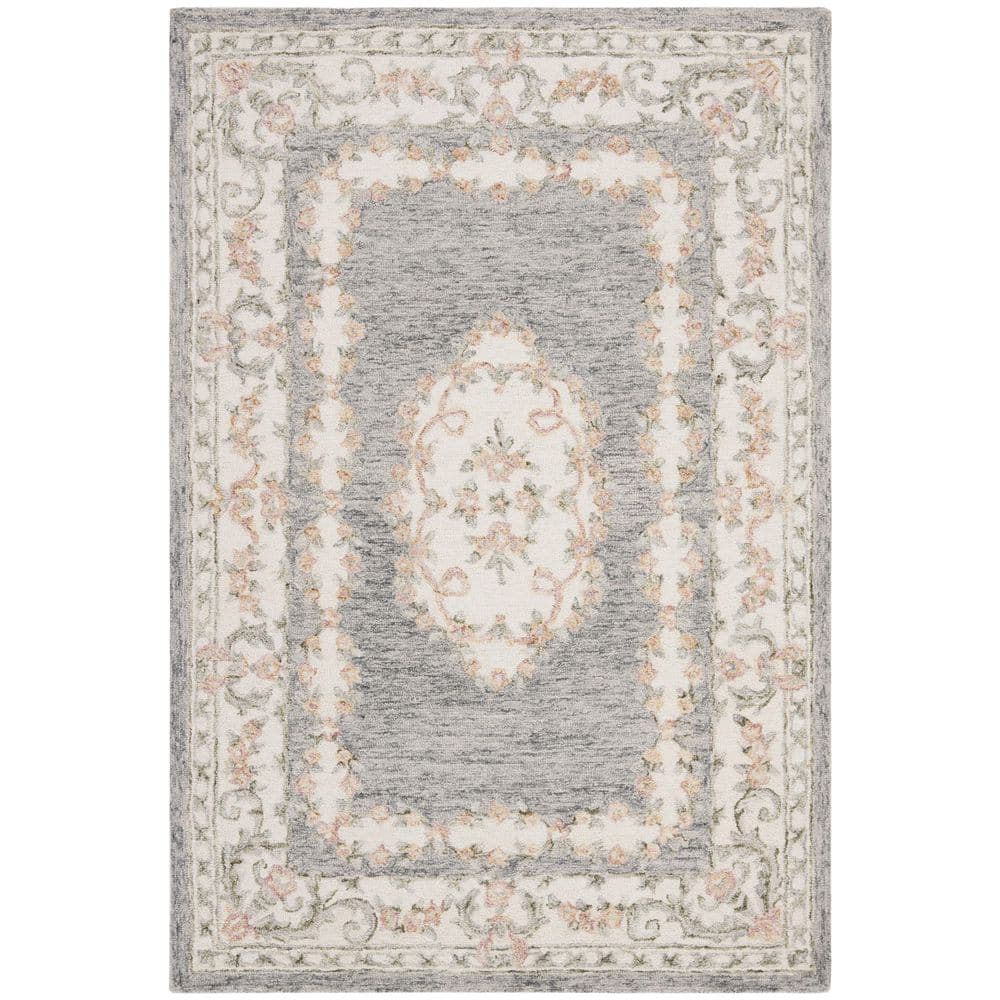 Hand-Tufted Medallion Wool Area Rug in Gray 4' x 6'