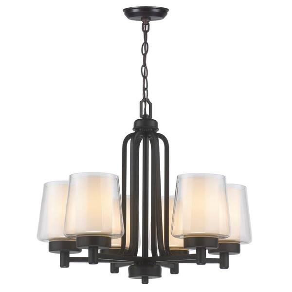 World Imports 6-Light Oil-Rubbed Bronze Chandelier with Glass in Glass Shade