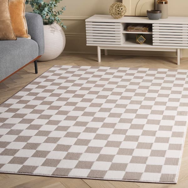 Groove 9 ft. x 12 ft. Ivory/Beige Checkered Area Rug