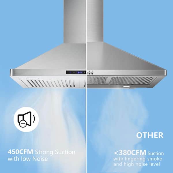 Dropship 30 Inch Wall Mounted Kitchen Range Hood Stainless Steel 450 CFM  Vent LED Lamp 3-Speed New to Sell Online at a Lower Price