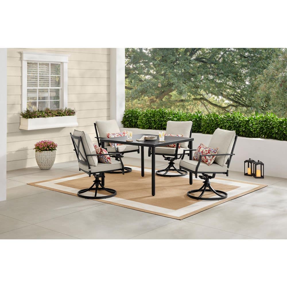 Hampton Bay Cookson Black 5-Piece Metal Outdoor Dining Set with Cushion Guard Putty Beige Cushion 525.1450.100