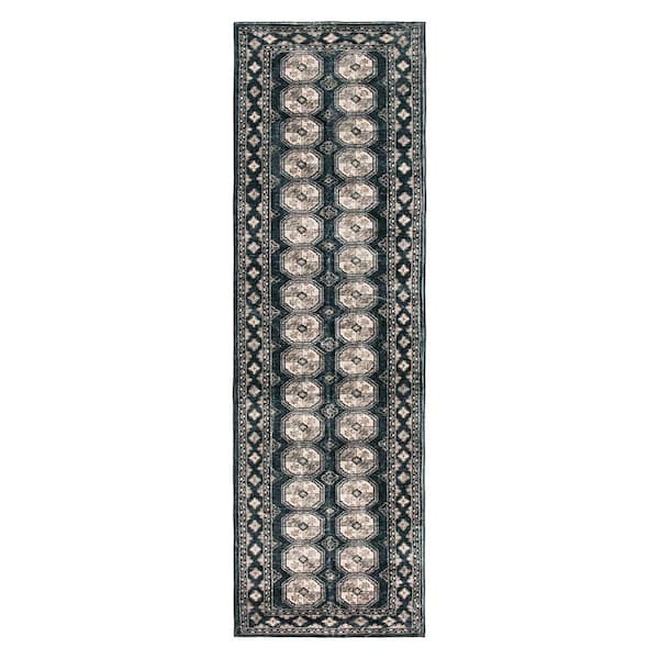 Transitional Moroccan Washable Non Slip Anthracite 2 ft. x 10 ft. Runner Rug