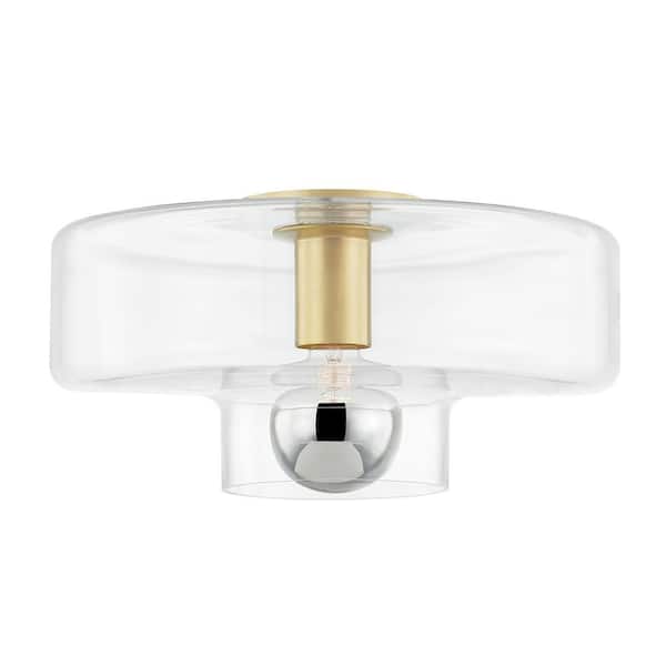 Mitzi by Hudson Valley Lighting Iona 7 in. 1-Light Aged Brass Flush Mount with Clear Glass Shade