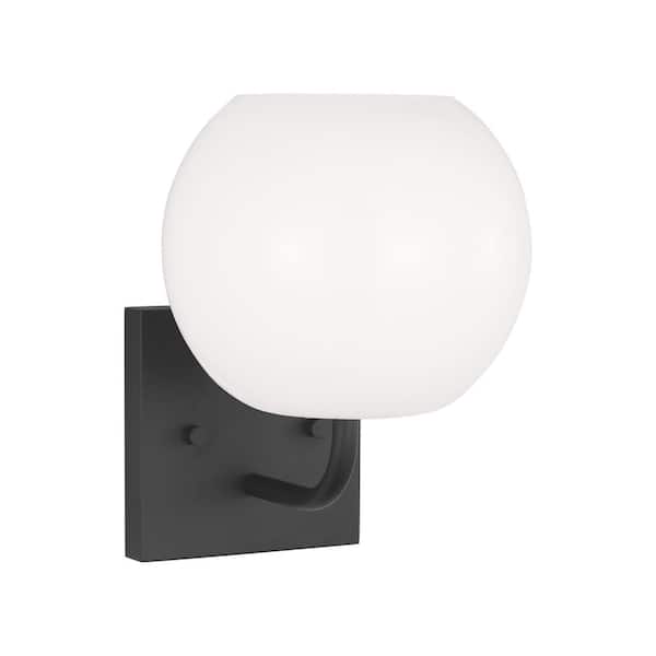 Generation Lighting Rory Small 6.825 in. 1-Light Midnight Black Bathroom Vanity Light with an Opal Glass Shade