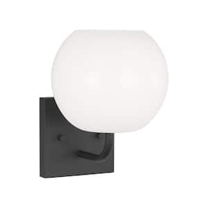 Doraville Small 6.825 in. 1-Light Midnight Black Bathroom Vanity Light with an Opal Glass Shade