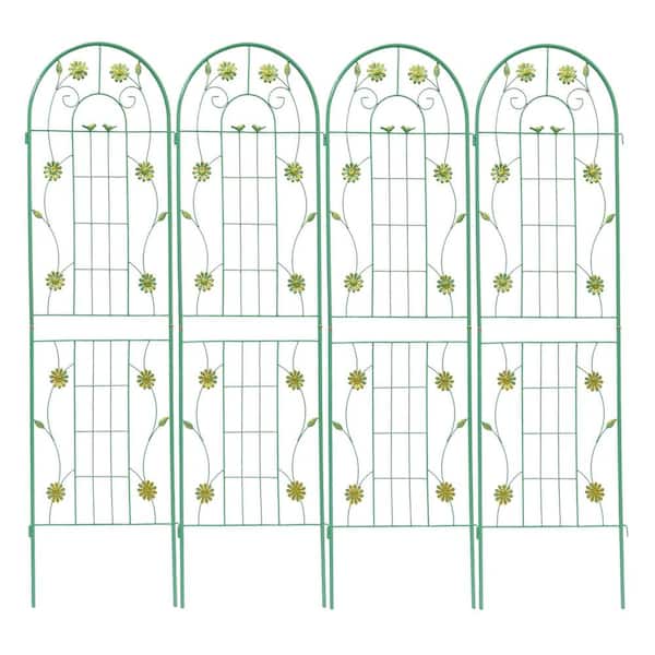 SpassWay 4 Pack Metal Garden Trellis 71 in. x 20 in. Rustproof Climbing Plant Support Arbors Green