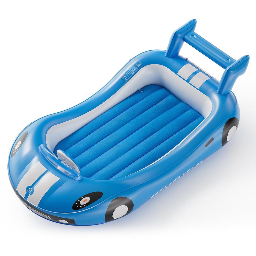 Blue Portable Kids Air Mattress with Sides and Hand Pump, Toddler Travel Be