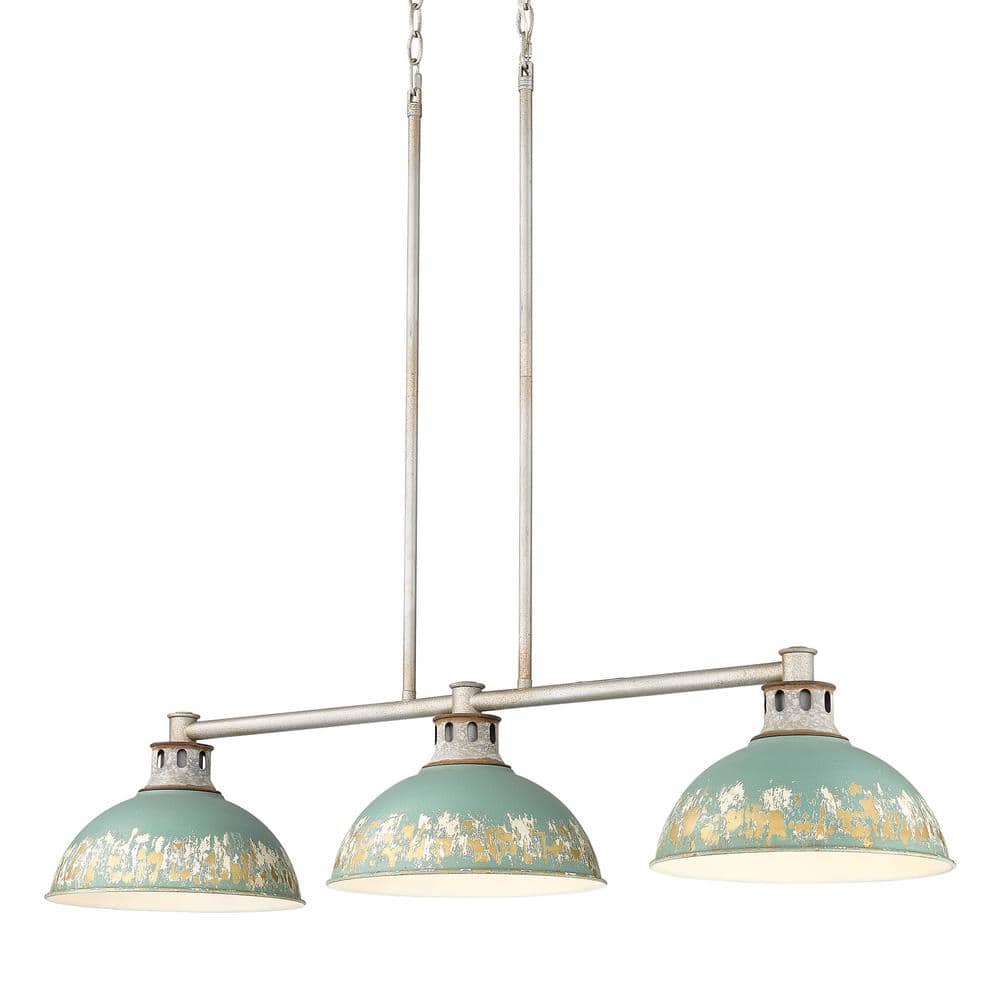 Kinsley 3-Light Aged Galvanized Steel Pendant with Antique Teal Shades