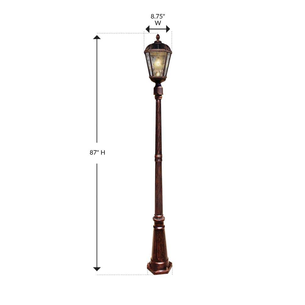 87-Inch Bronze Aluminum LED Solar Lamp Post with Rain Glass Panels