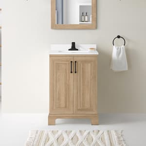 Sinita 24 in. W x 19 in. D 34 in. H Single Sink Bath Vanity in Weathered Tan with White Engineered Stone Top