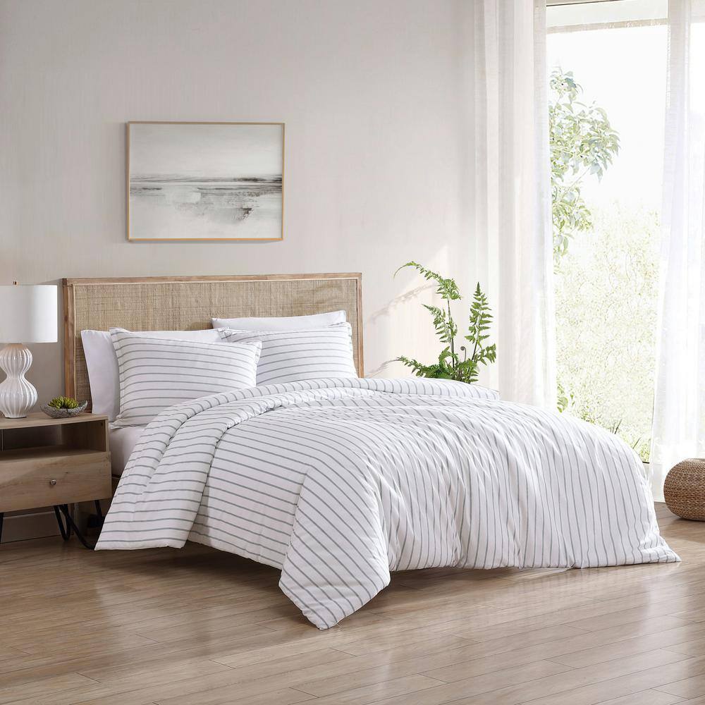Green Striped Cotton King Duvet Cover Set
