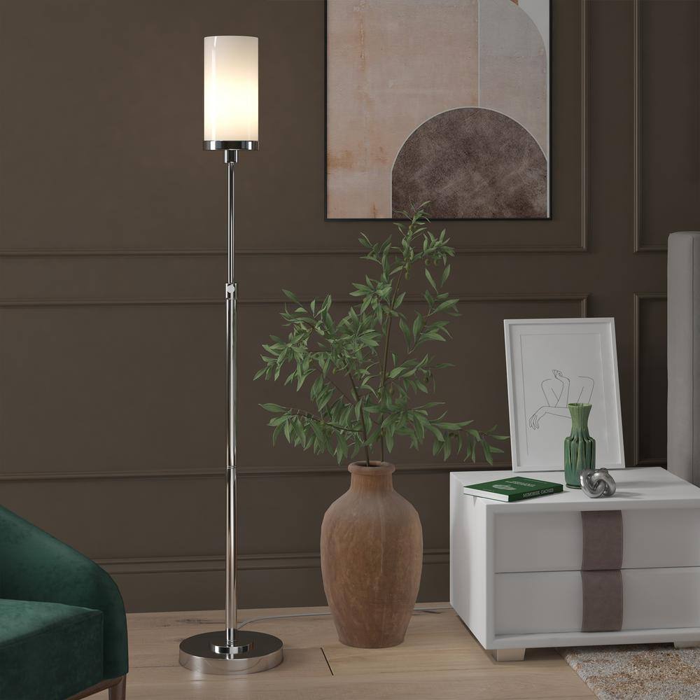 Adjustable Polished Nickel Floor Lamp with Milk Glass Shade