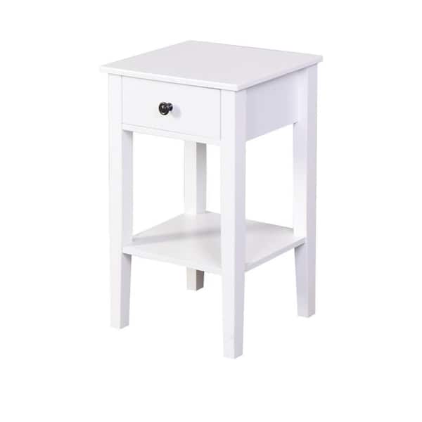 Amucolo 16.3 in. White Rectangle Wood End Table Bathroom Floor-Standing Storage Table with A Drawer