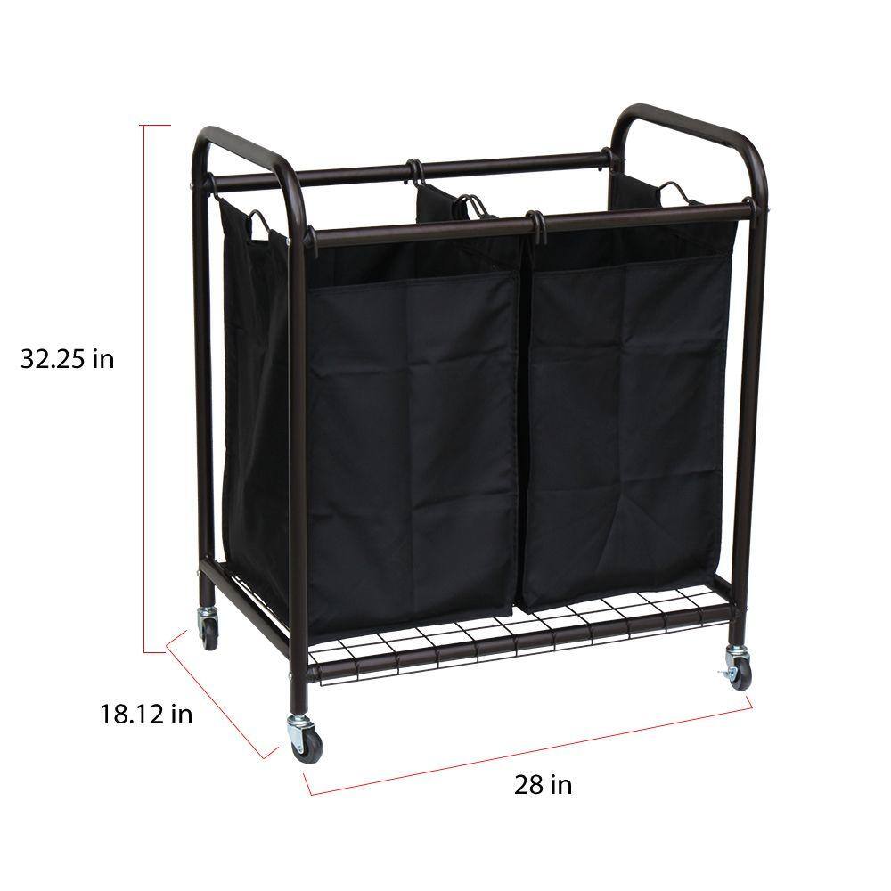 Bronze Metal Frame Laundry Sorter with Black Removable Bags