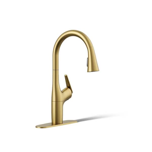 KOHLER Safia 1-Handle Pull Down Sprayer Kitchen Faucet with Integrated Soap Dispenser in Vibrant Brushed Moderne Brass