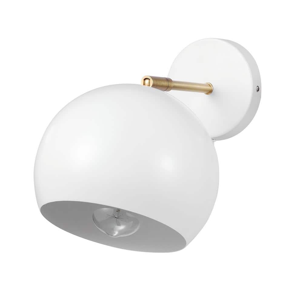 Molly 1-Light Matte White Plug-In or Hardwire Wall Sconce with Matte Brass 