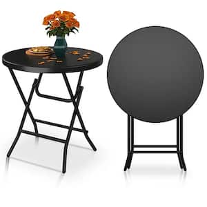 32 in. W Black Round Metal Light-Weight Foldable Table for Outdoor/Indoor Use