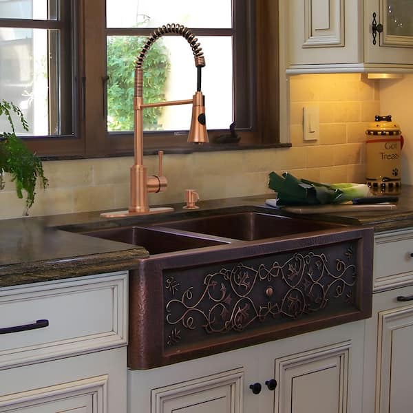 4 in. Centerset Single-Handle Pre-Rinse Spring Pull Down Sprayer Kitchen Faucet in Copper Brass