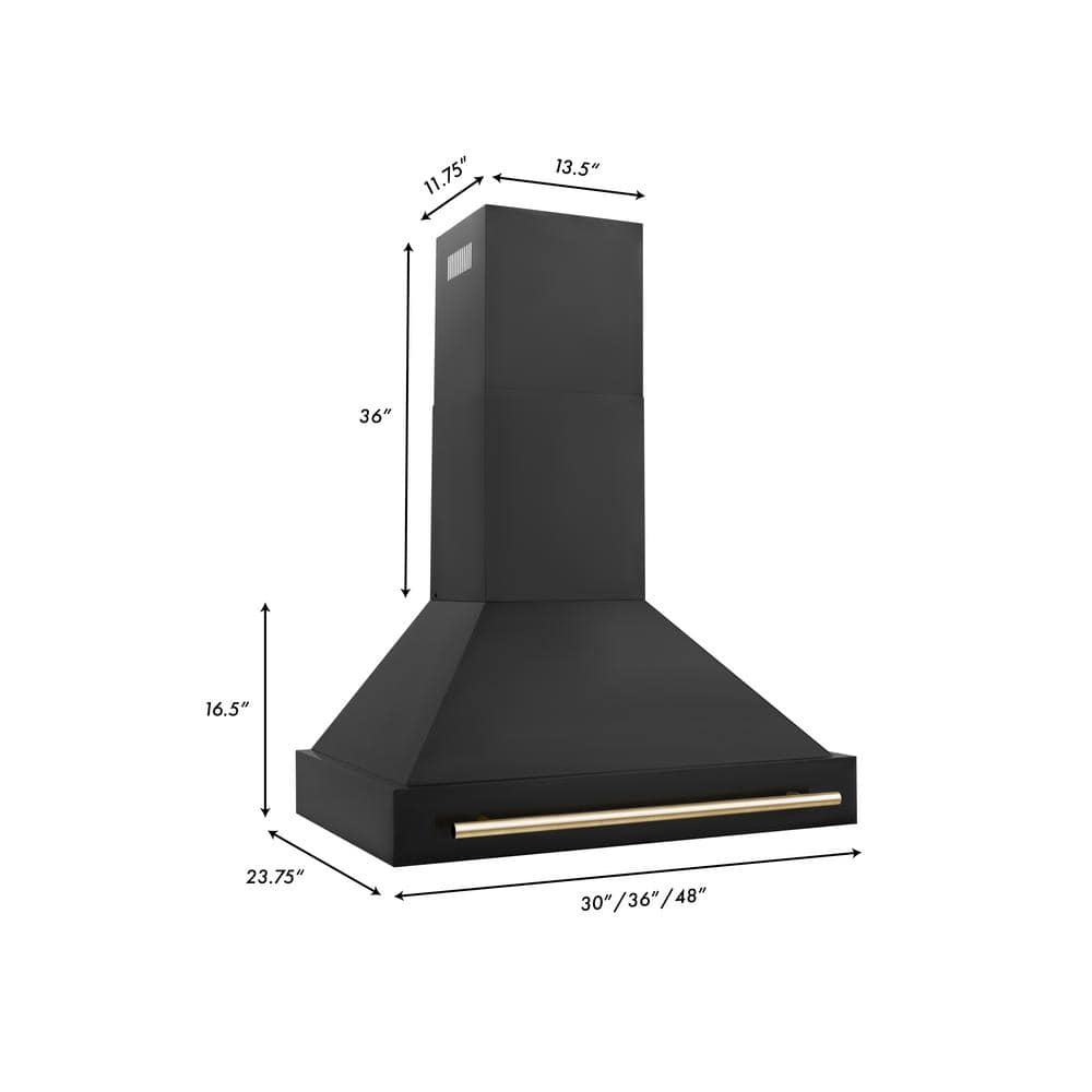 36" Black Stainless Steel Convertible Wall Mount Range Hood