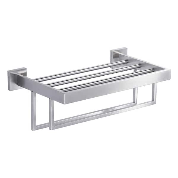 16 in. Square Single Towel Rack Holders Wall Mounted in Brushed Nickel