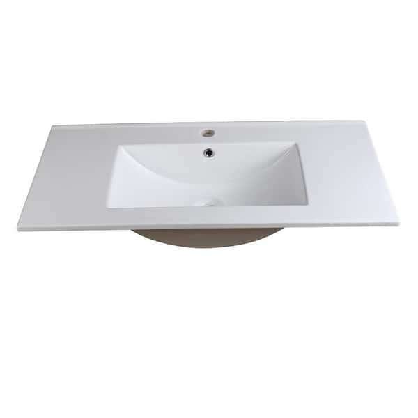 Torino 36 in. Drop-In Ceramic Bathroom Sink in White with Integrated Bowl