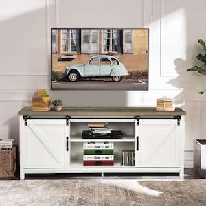 58 in. TV Stand Media Center Console Cabinet Sliding Barn Door for TV's 60 in. White