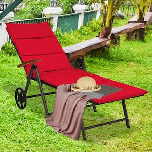 Wicker Outdoor Chaise Lounge with Red Cushions