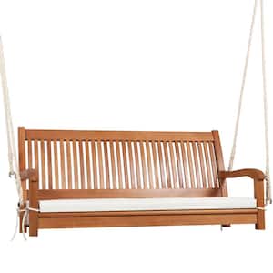 2-Person Wood Hanging Porch Swing with Cushion