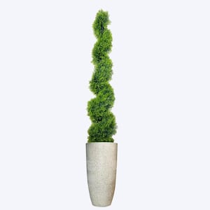 73 in. Artificial Spiral Topiary in fiberstone planter