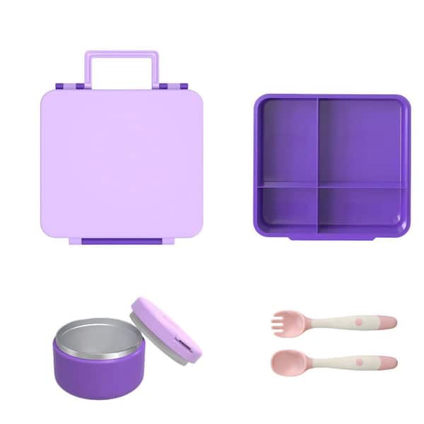 Leakproof Purple Bento Lunch Box Container with 4 Compartment and 8oz Soup Thermo Food Jar for School, Travel