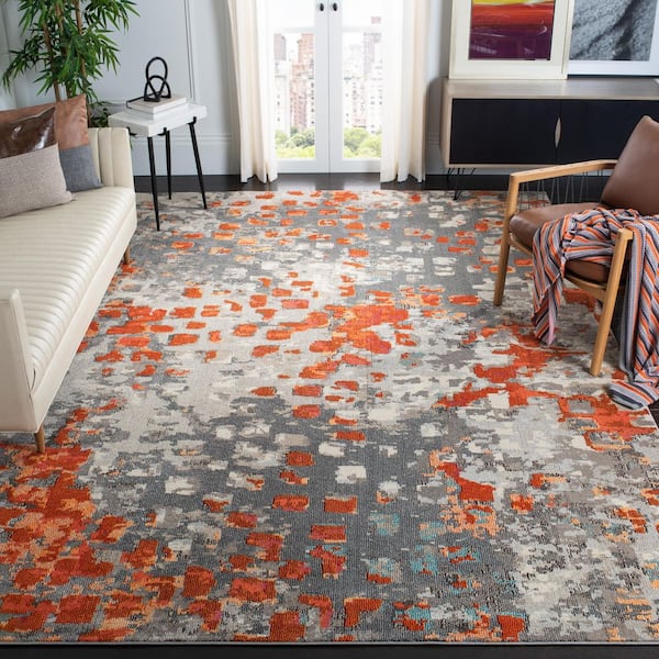 Monaco Gray/Orange 10 ft. x 14 ft. Geometric Solid Color Area Rug