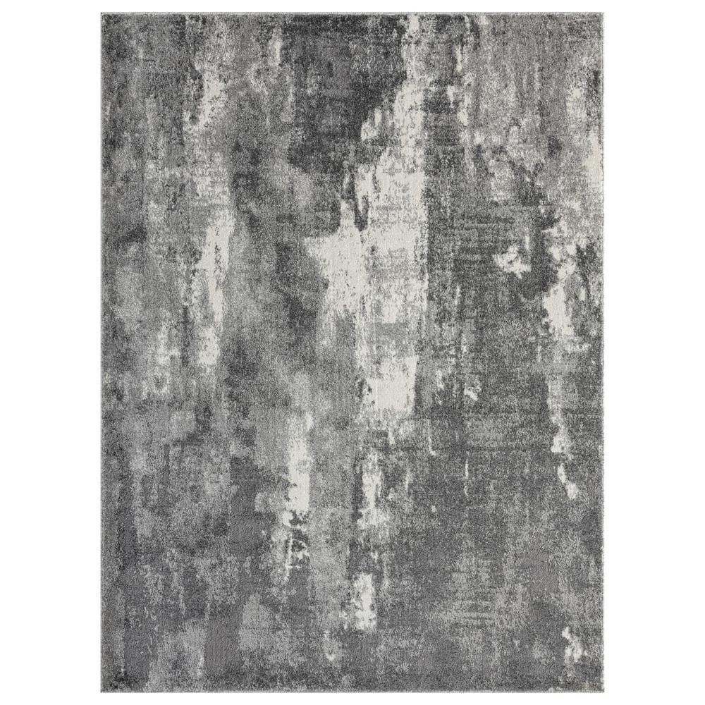 Euston Dark Grey 8 ft. x 10 ft. Modern Abstract Polypropylene Area Rug, Dark Gray