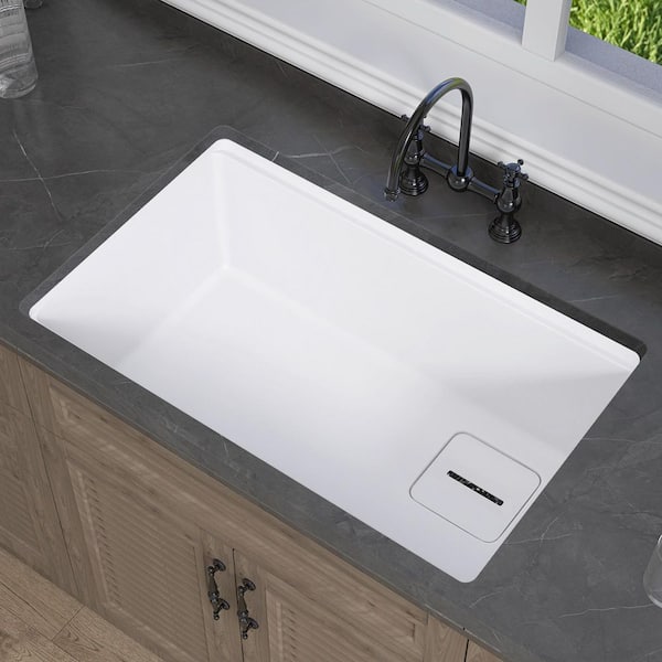 NTQ 30 in. Drop-in/Undermount Single Bowl Granite Composite Kitchen Sink in Matte White Workstation Sink with Accessories