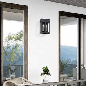 Berksford 12 in. 2-Light Black Outdoor Hardwired Wall Lantern Sconce with No Bulbs Included