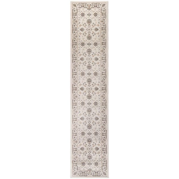 Serenity Home Ivory Mocha 2 ft. x 6 ft. Medallion Traditional Runner Area Rug