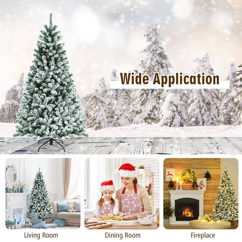 6' Green Snow Flocked PVC Christmas Tree with Warm White LED Lights