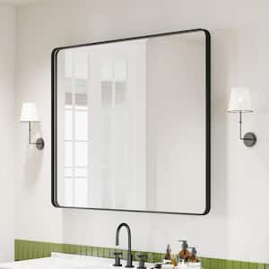 48 in. W x 40 in. H Rectangular Aluminum Framed Modern Black Rounded Wall Mirror