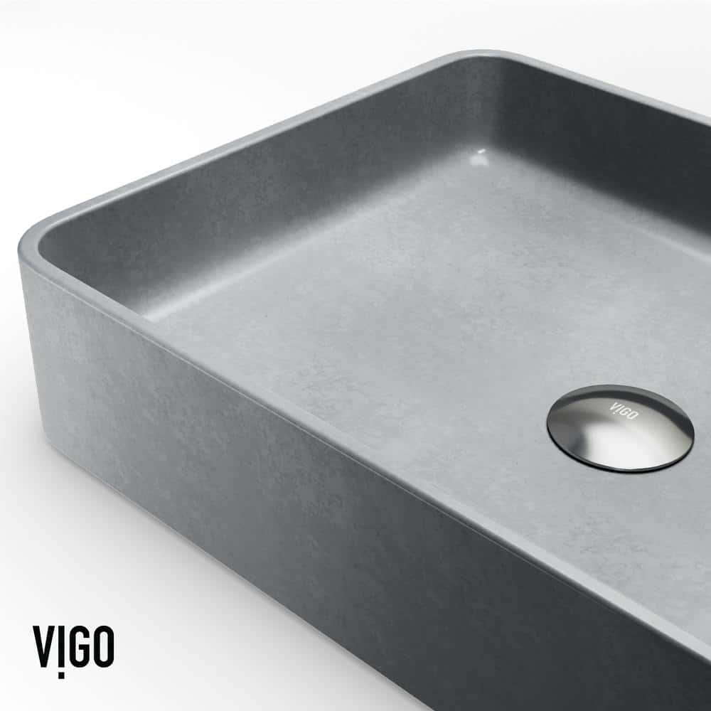 Ashford Gray Concrete Rectangular Vessel Sink with Chrome Faucet