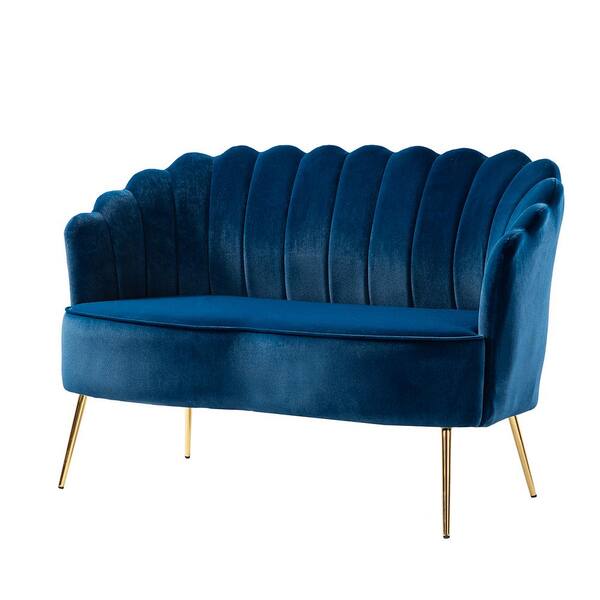 JAYDEN CREATION Yeran Velvet 52 in. Navy 2Seats Loveseat with Flower