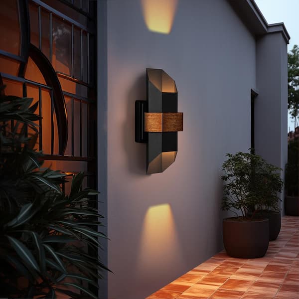 LamQee 14.6 in. Hexa Black Integrated LED Outdoor Up and Down Wall Sconce(2-Pack)