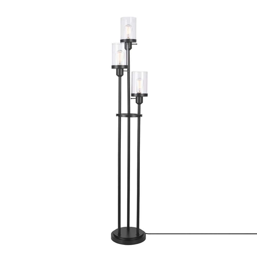 Hampton Bay Sutton Place 62.5 in. Matte Black 3L Floor Lamp 61000027 ...