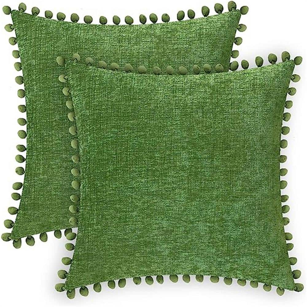 Outdoor Throw Pillow Cases Cozy Solid Dyed Soft Chenille Cushion Covers wit