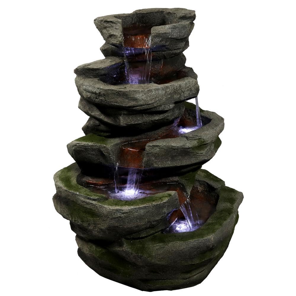 Sunnydaze 31" Gray and Green Polyresin Cobblestone Waterfall Fountain