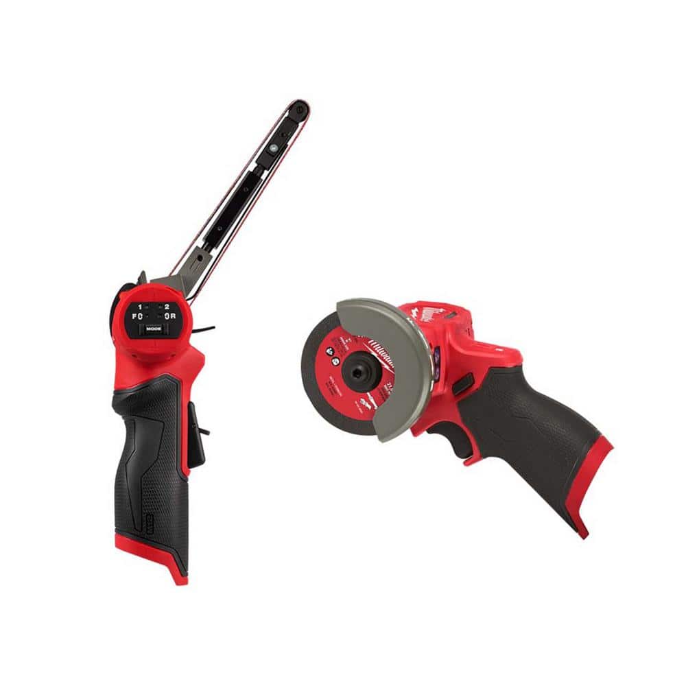 Milwaukee M12 FUEL 12V Lithium-Ion Brushless Cordless 1/2 in. x 18 in.  Bandfile and M12 FUEL in. Cut Off Saw 2482-20-2522-20 The Home Depot